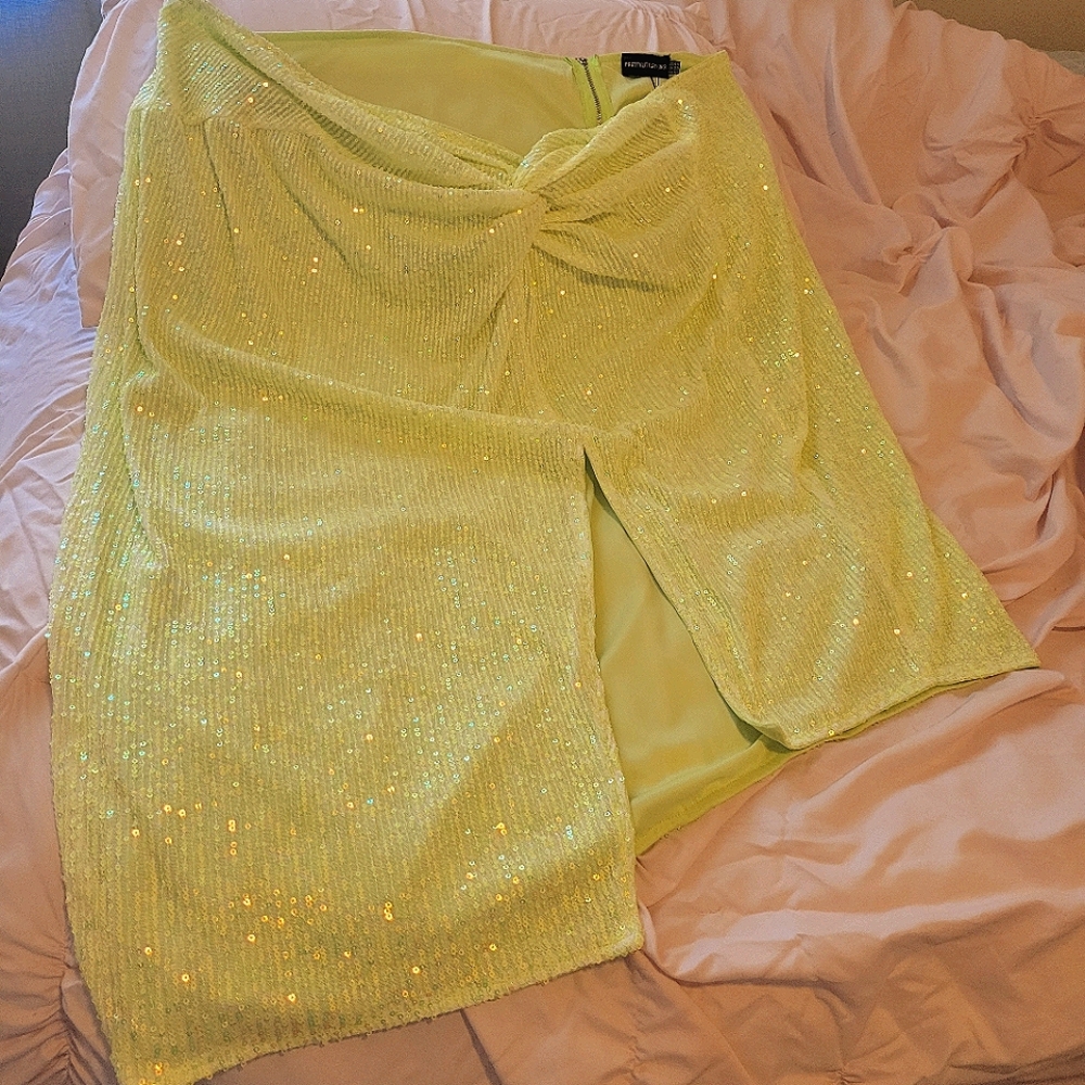 Pretty Little Thing Lime Sequin Wrap Midi Skirt